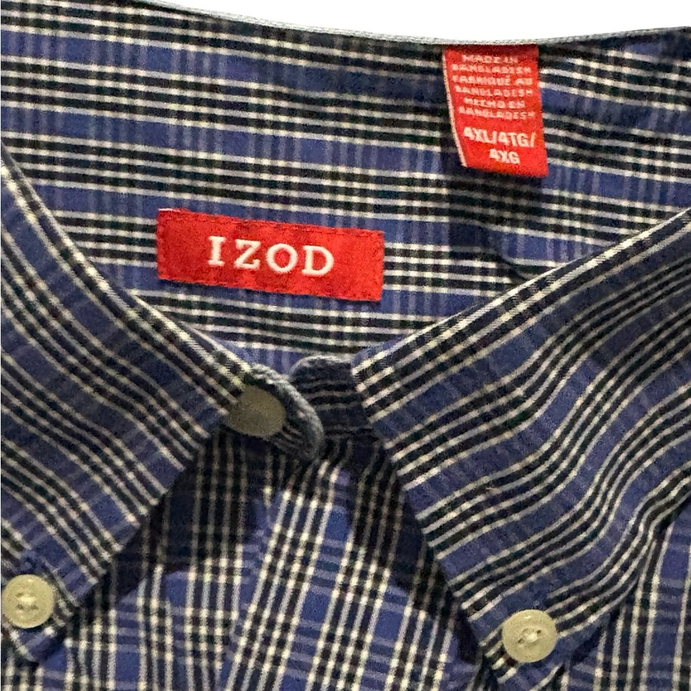 Izod Men's Navy Checkered Button Down Shirt